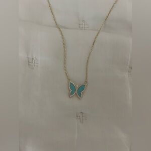 Adina Eden Gold and Blue Butterfly Necklace